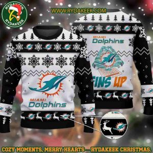 NFL Miami Dolphins Fins Up Christmas Ugly Sweater For Family Memories And Xmas Gift