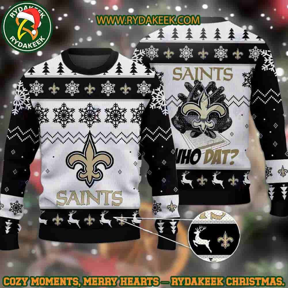 NFL New Orleans Saints Who Dat Christmas Ugly Sweater For Family Memories And Xmas Gift NFL New Orleans Saints Who Dat Christmas Ugly Sweater For Family Memories And Xmas Gift