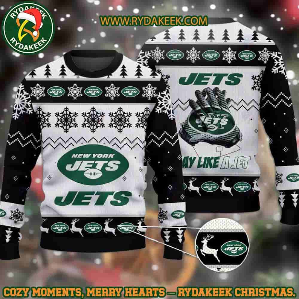 NFL New York Jets Play Like A Jet Christmas Ugly Sweater For Family Memories And Xmas Gift NFL New York Jets Play Like A Jet Christmas Ugly Sweater For Family Memories And Xmas Gift
