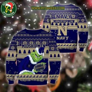 Navy Midshipmen Grinch Xmas College Football NCAA Christmas Ugly Sweater for Holiday Fans