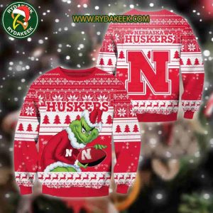 Nebraska Cornhuskers Grinch Xmas College Football NCAA Christmas Ugly Sweater for Holiday Fans