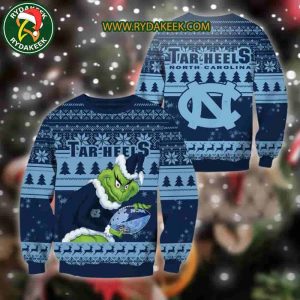 North Carolina Tar Heels Grinch Xmas College Football NCAA Christmas Ugly Sweater for Holiday Fans
