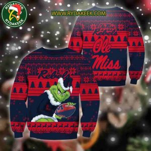 Ole Miss Rebels Grinch Xmas College Football NCAA Christmas Ugly Sweater for Holiday Fans