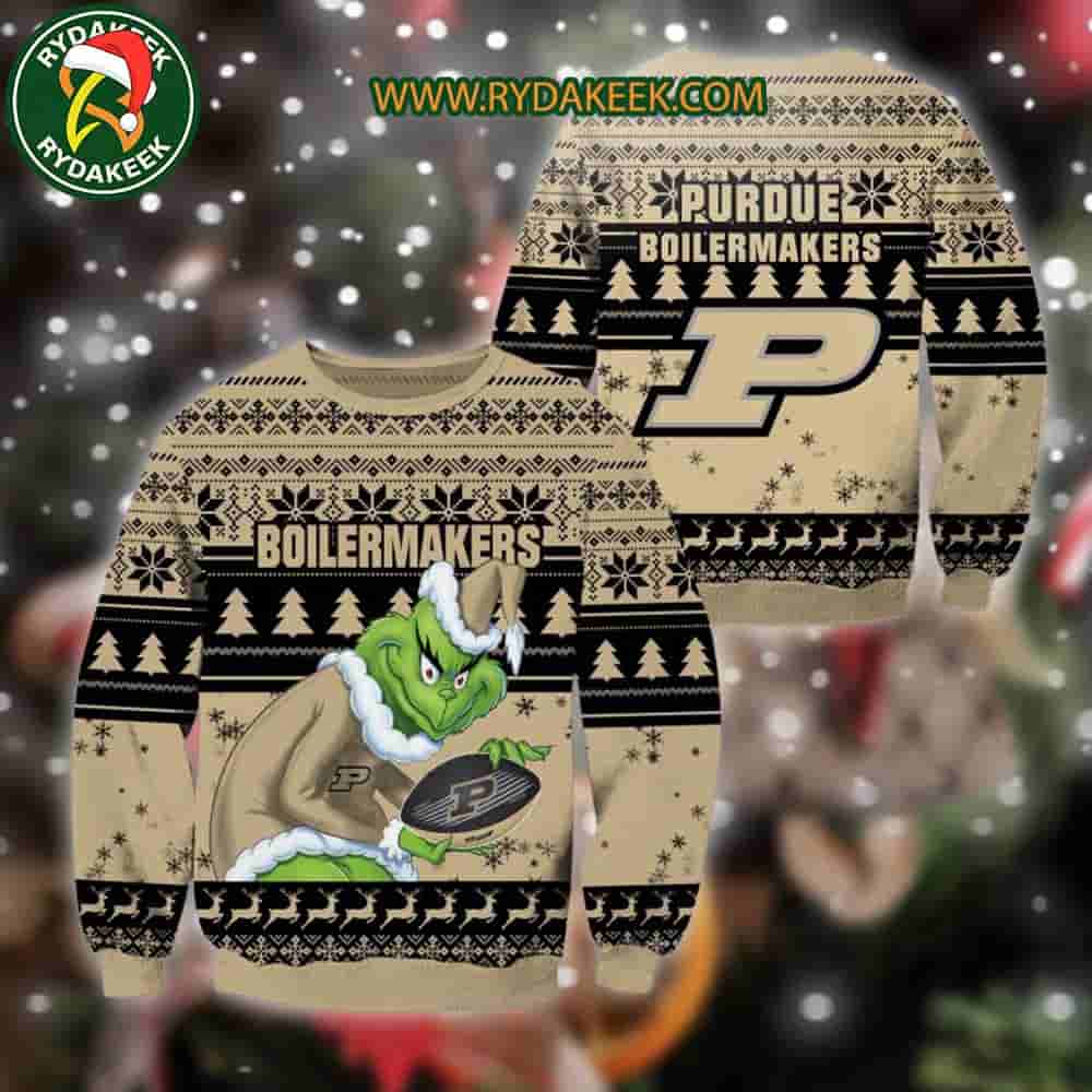 Purdue Boilermakers Grinch Xmas College Football NCAA Christmas Ugly Sweater for Holiday Fans Purdue Boilermakers Grinch Xmas College Football NCAA Christmas Ugly Sweater for Holiday Fans
