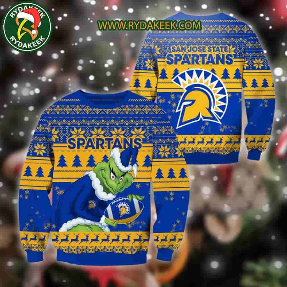 San Jose State Spartans Grinch Xmas College Football NCAA Christmas Ugly Sweater for Holiday Fans San Jose State Spartans Grinch Xmas College Football NCAA Christmas Ugly Sweater for Holiday Fans