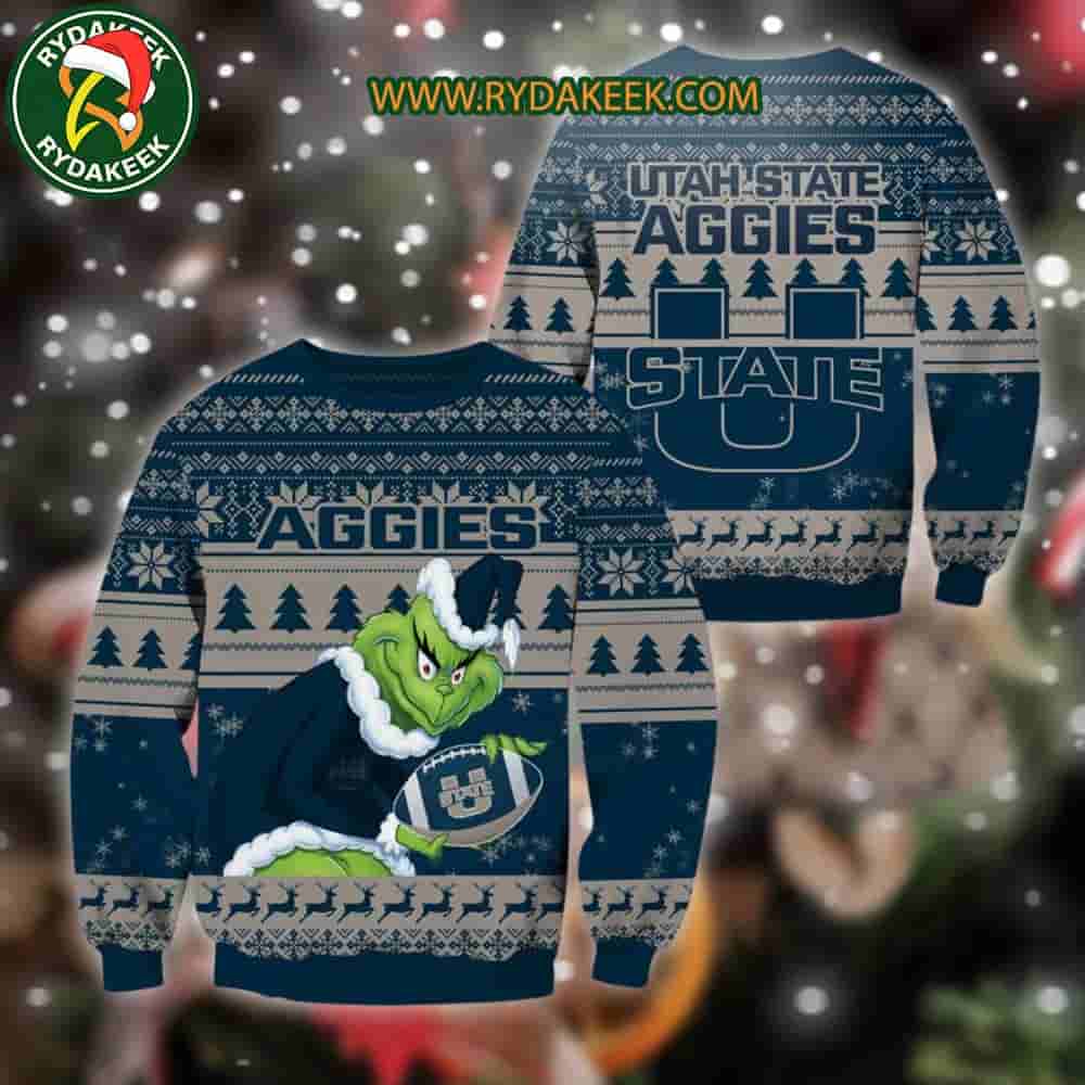 Utah State Aggies Grinch Xmas College Football NCAA Christmas Ugly Sweater for Holiday Fans Utah State Aggies Grinch Xmas College Football NCAA Christmas Ugly Sweater for Holiday Fans