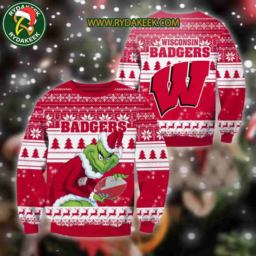 Wisconsin Badgers Grinch Xmas College Football NCAA Christmas Ugly Sweater for Holiday Fans Wisconsin Badgers Grinch Xmas College Football NCAA Christmas Ugly Sweater for Holiday Fans