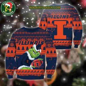 llinois Fighting Illini Grinch Xmas College Football NCAA Christmas Ugly Sweater for Holiday Fans