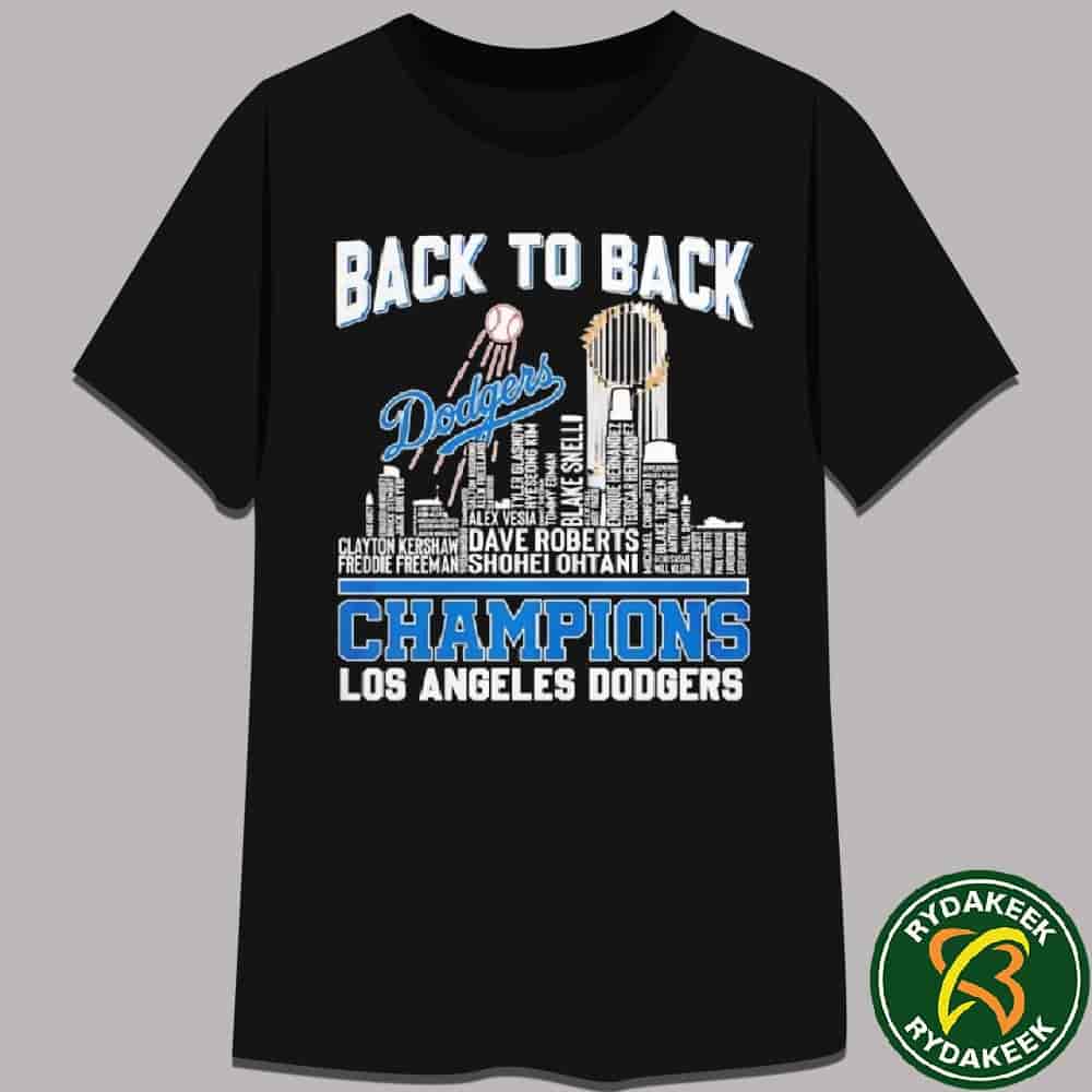 player name city skyline Los Angeles Dodgers MLB Back To Back World Series 2025 Champions T-Shirt